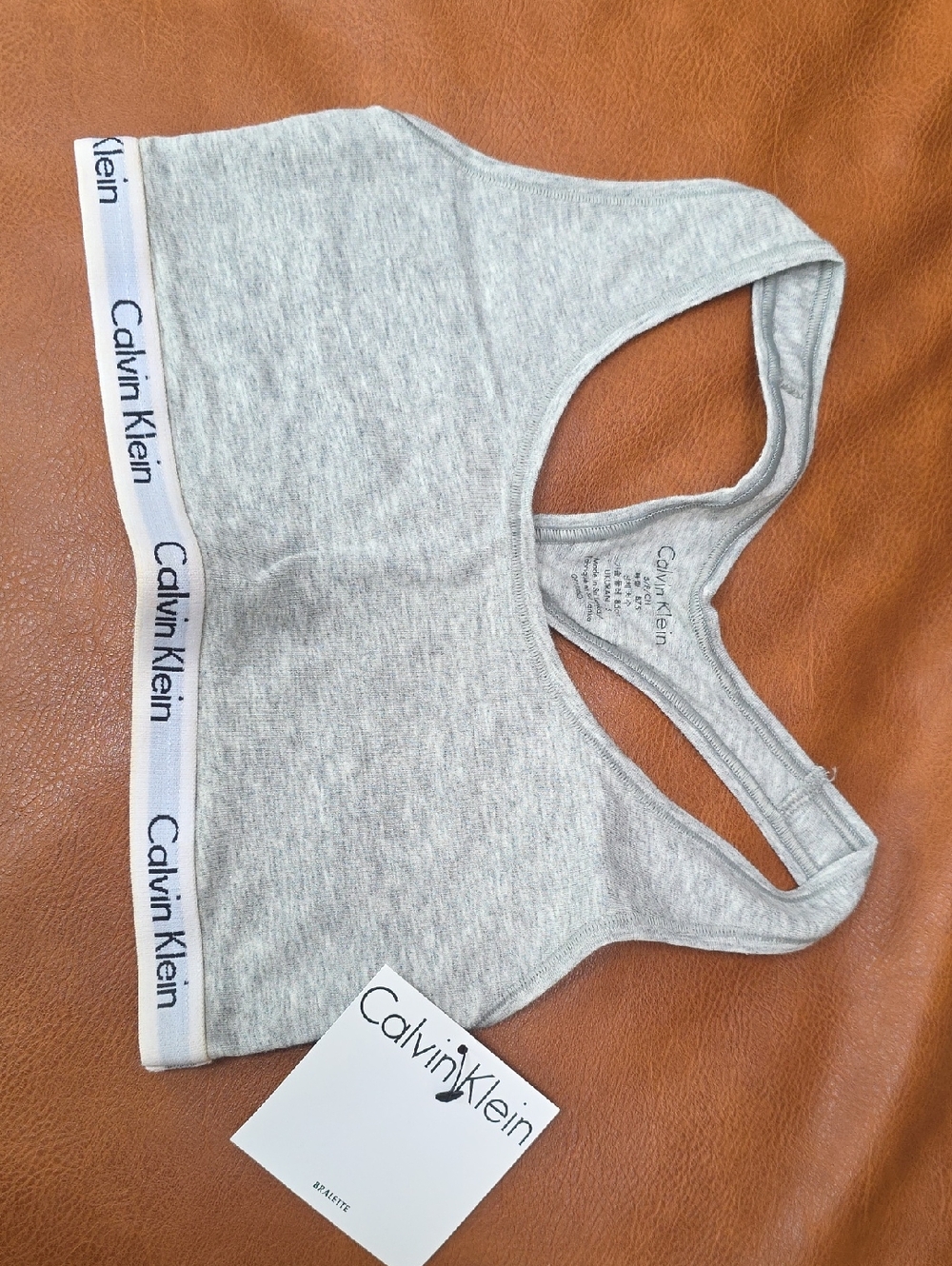 Calvin Klein Gray Heather Racerback Bralette with Logo Band